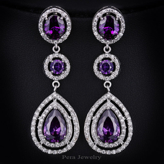 Luxury Dubai Bridal Pink Green purple Zirconia Diamond Necklace