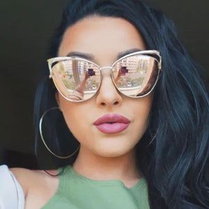 designer twin-beam mirror cat eye women sunglasses