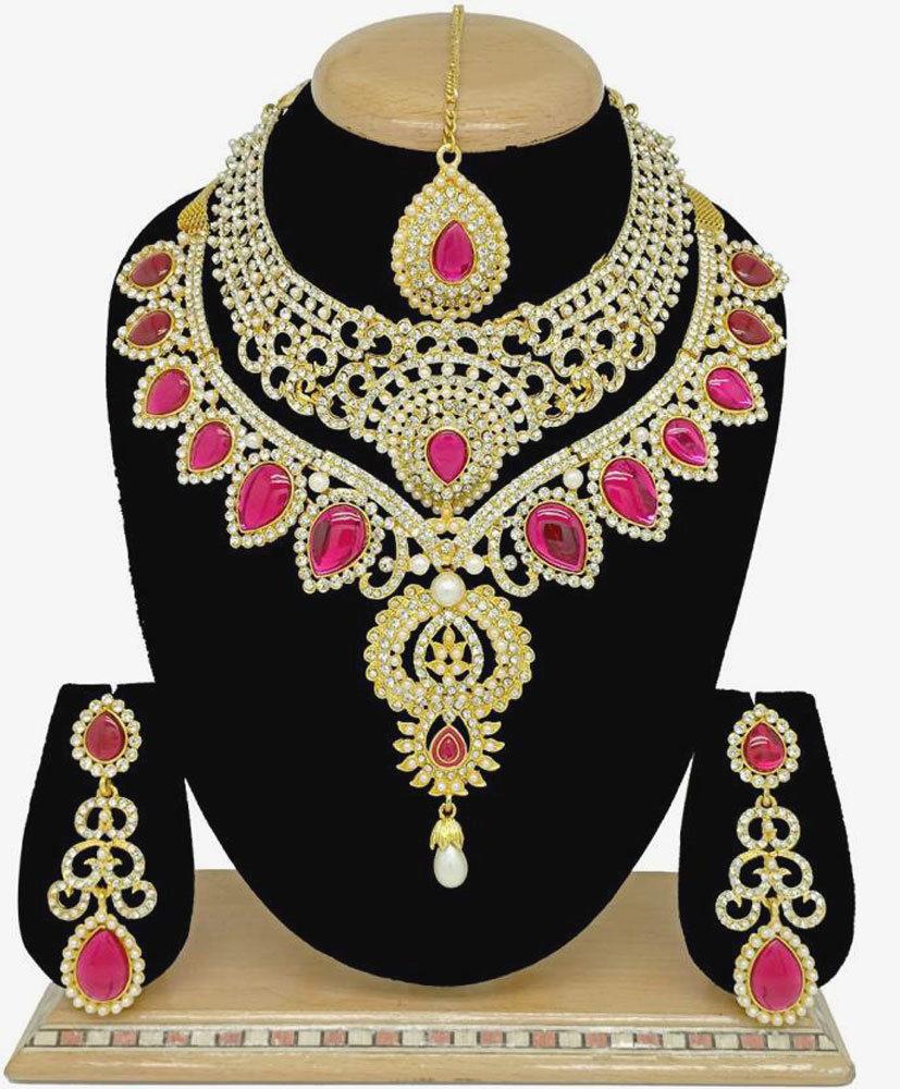 Indian Bollywood CZ AD Wedding Golden Black Fashion Jewelry Choker Necklace  Set