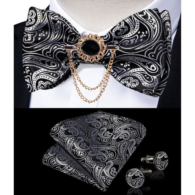 Silk Jacquard Woven Bowtie Hanky Brooch Pin Set HL-3047-0009 200006152 BOW TIE